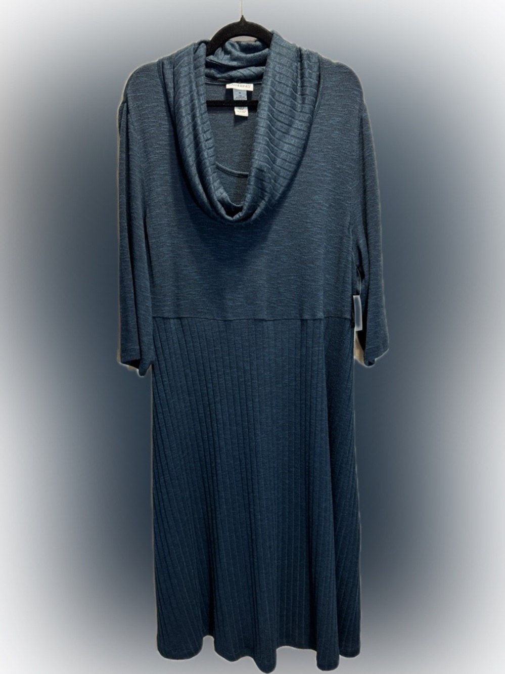 NWT Catherines Teal Cowl Neck Ribbed Sweater Dress 1X